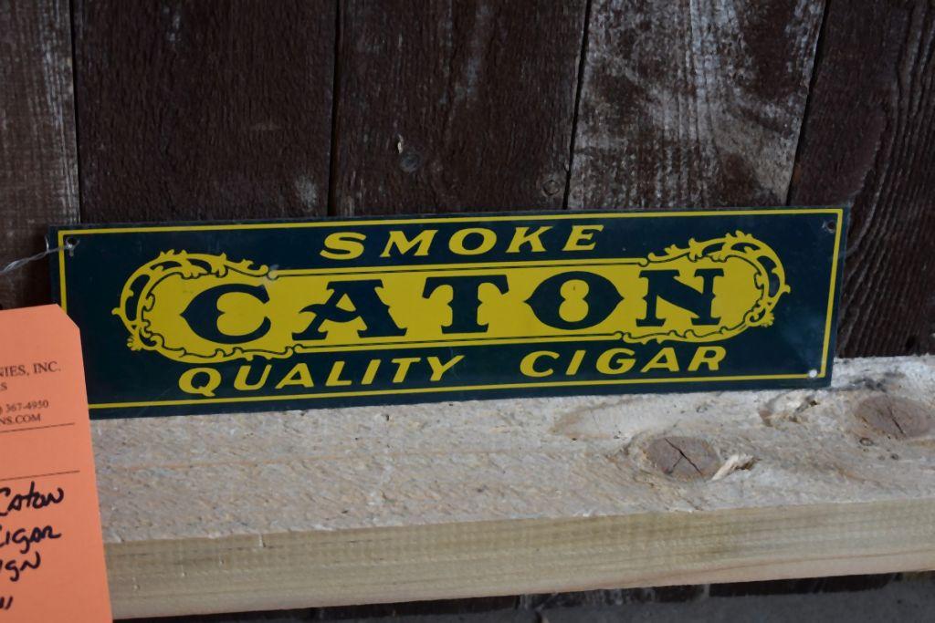 SMOKE CATON QUALITY CIGAR METAL SIGN, 12" x 3"