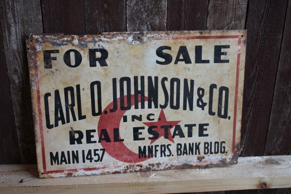 CARL O. JOHNSON AND CO. REAL ESTATE METAL SIGN, 19" X 13"