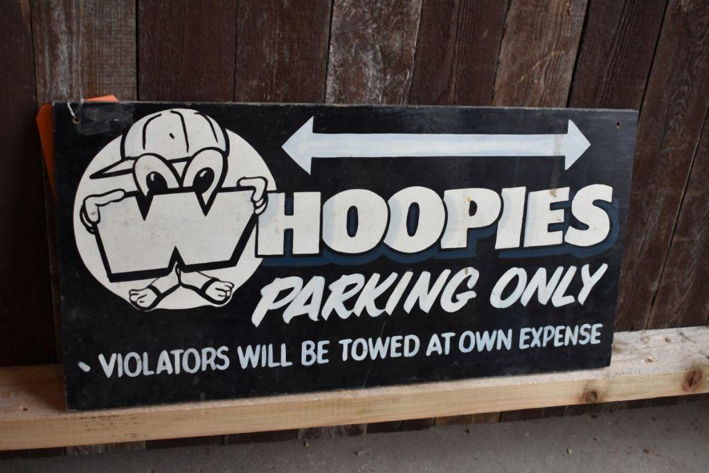 WHOOPIES PARKING ONLY WOODEN SIGN, 24" x 12"