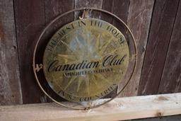 CANADIAN CLUB IMPORTED WHISKY METAL SIGN, 14" DIAMETER