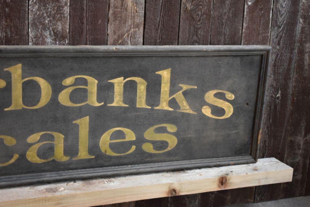 EARLY FAIRBANKS SCALES WOOD SIGN, 43" x 12"