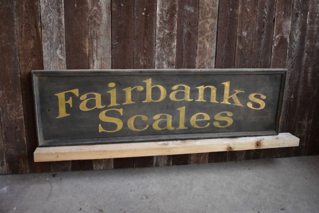 EARLY FAIRBANKS SCALES WOOD SIGN, 43" x 12"