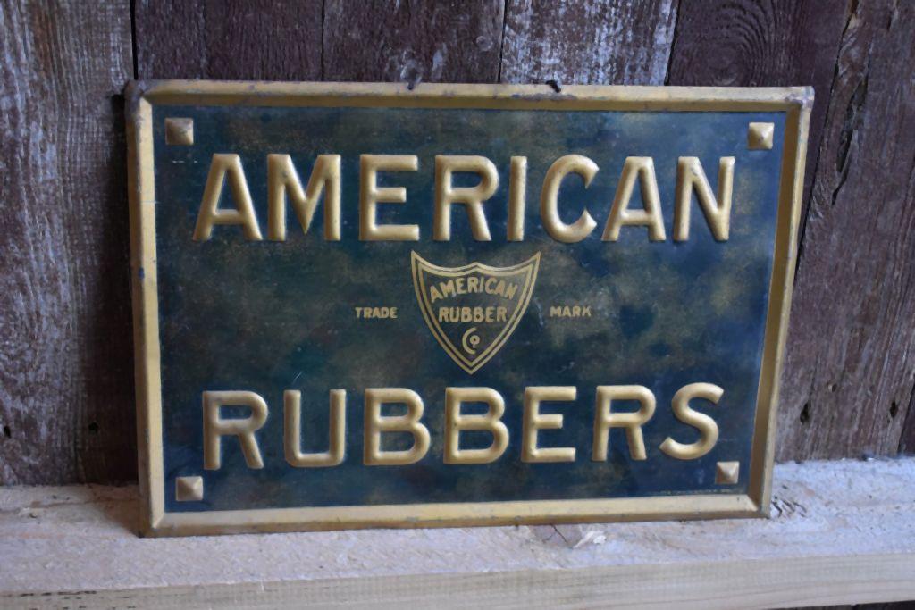 AMERICAN RUBBERS METAL SIGN, 13 3/4" x 9 3/4"