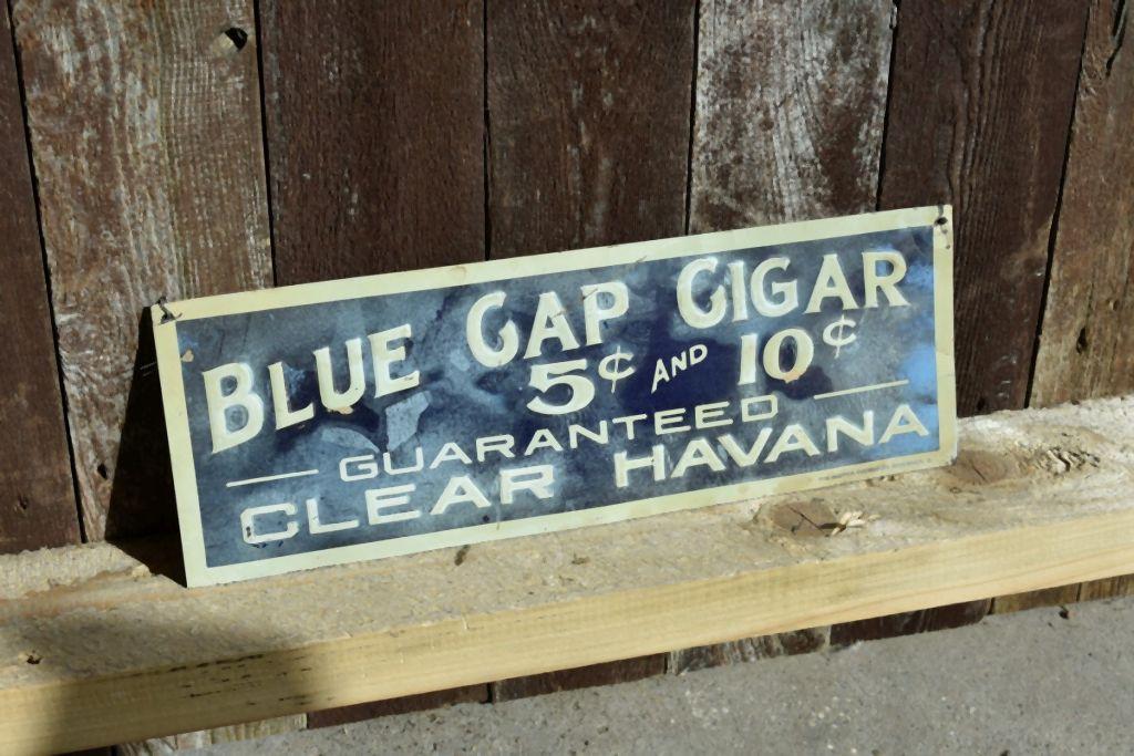 BLUE CAP CIGAR 5 CENT AND 10 CENT HAVANA METAL SIGN,