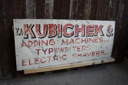 EJ KUBICHEK CO. PAINTED METAL SIGN, 49" x 20"