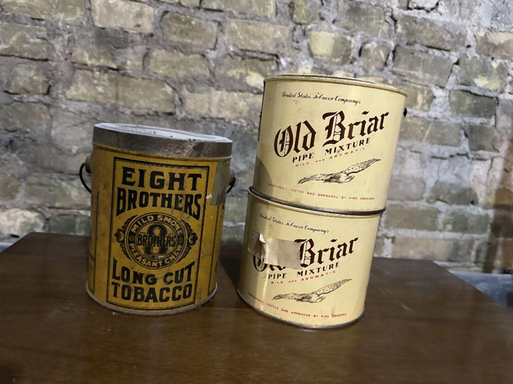 (3) TOBACCO TINS; EIGHT BROTHERS HAND CUT AND