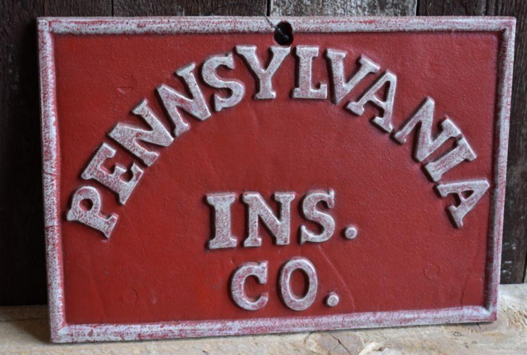 PENNSYLVANIA INS. CO. CAST SIGN, 11" x 7 1/2"