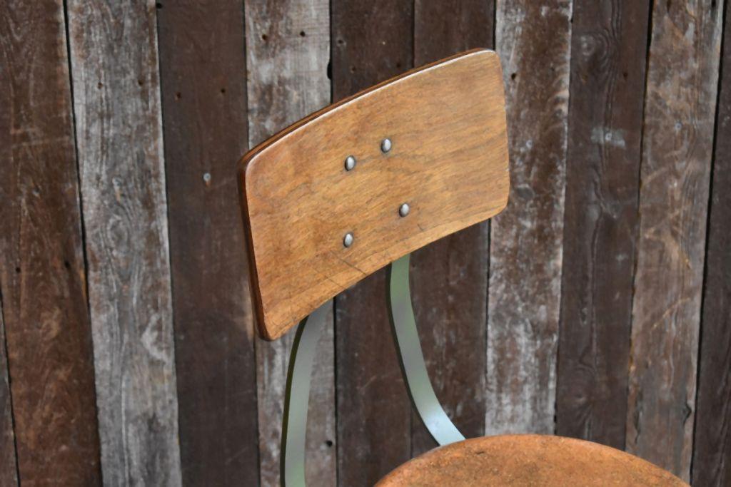 INDUSTRIAL WOOD & STEEL STOOL WITH BACK 25" TALL