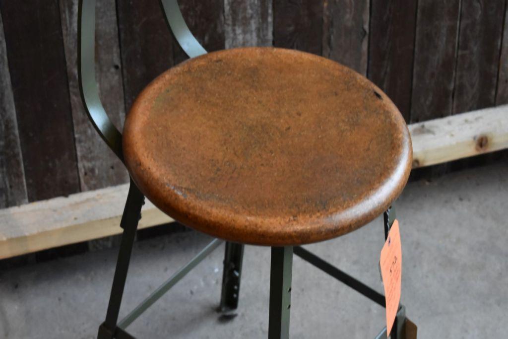 INDUSTRIAL WOOD & STEEL STOOL WITH BACK 25" TALL