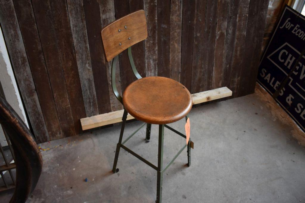INDUSTRIAL WOOD & STEEL STOOL WITH BACK 25" TALL