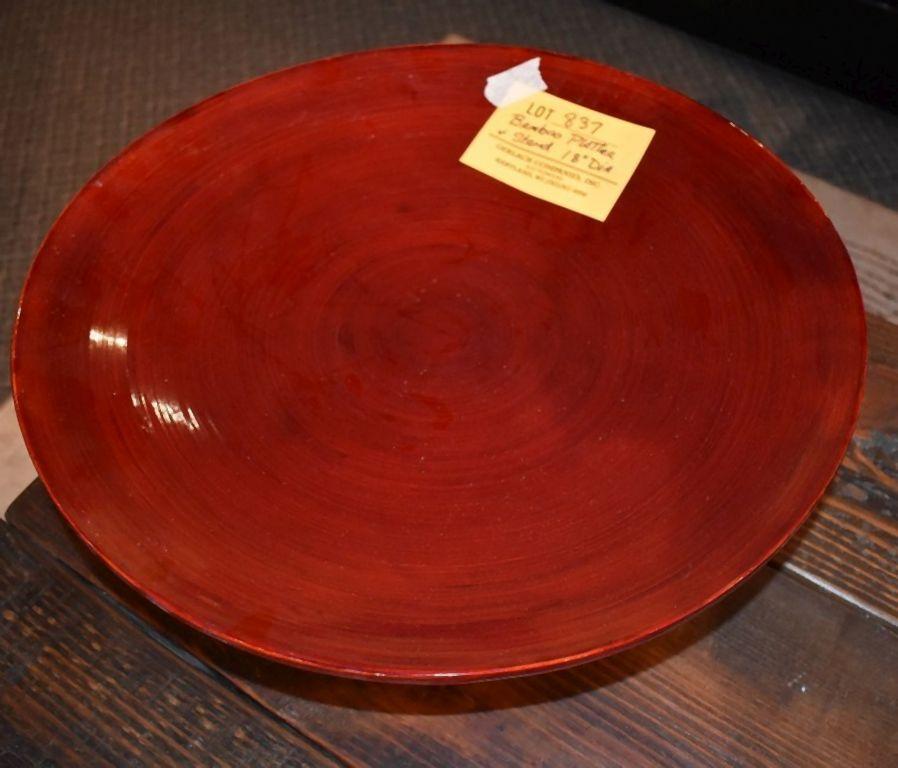 BAMBOO PLATTER AND STAND, 18" DIAMETER