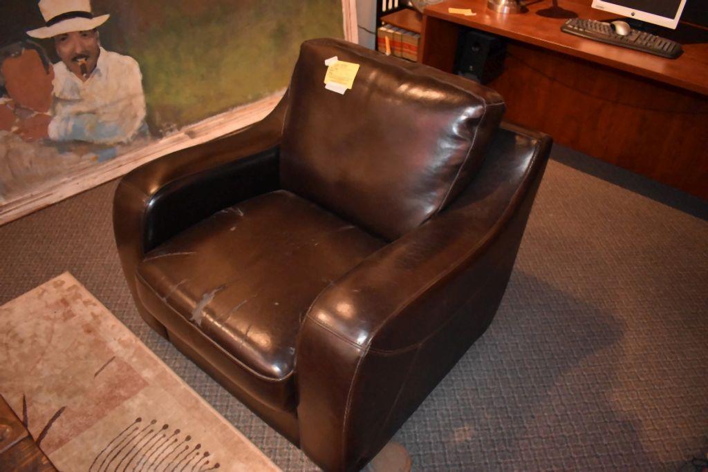 BROWN VINYL LOVESEAT 33" x 57", CHAIR 33" x 35" AND