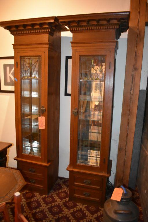 PAIR OF STUNNING ORNATE OAK BUILT-IN TYPE CABINETS