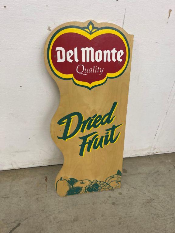 WOODEN DEL MONTE DRIED FRUIT ADVERTISING SIGN, 15" x 35"