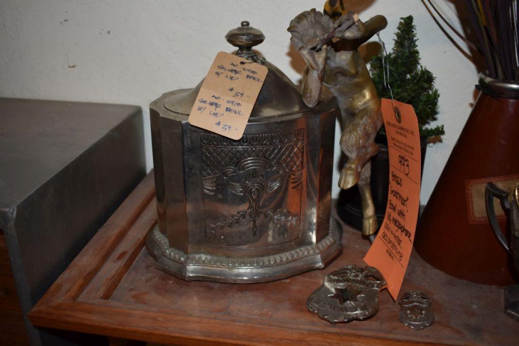 BRASS "GOATMAN" BOWL WITH LID, MEGAPHONE, PAN,