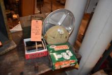 AMMO BOX, MESS KIT, CANTEEN AND FIELD GLASSES, (6 ITEMS)