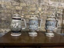 (3) BEER STEINS WITH CARS; 19917, RACING CARS