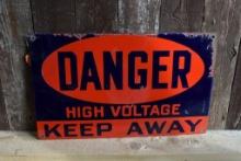 DANGER HIGH VOLTAGE PORCELAIN SIGN, 16"W x 10"H