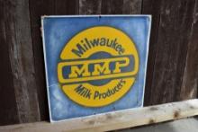 MILWAUKEE MILK PRODUCERS MMP SIGN, METAL, 18" X 18"