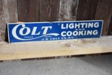 COLT LIGHTING AND COOKING METAL SIGN, 17 3/4" x 4"