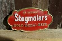 STEGMAIER'S GOLD MEDAL BEER TIN SIGN, 10" x 6"