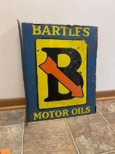 RARE 1920'S BARTLES MOTOR OIL PORCELAIN FLANGE SIGN
