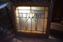 FRAMED STAIN GLASS, FRAME SIZE IS 22 1/2" x 23 3/4"