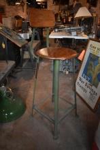 INDUSTRIAL WOOD & METAL STOOL W/BACK 30"