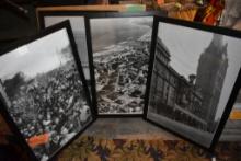 (4) LARGE FRAMED VINTAGE LOOK PRINTS IN BLACK FRAMES,