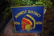 MIDWEST DISTRICT "POW WOW" SIGN PAINTED ON WOOD PANEL