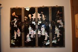 VINTAGE CHINESE MOTHER OF PEARL BLACK LAQUER PANELS,