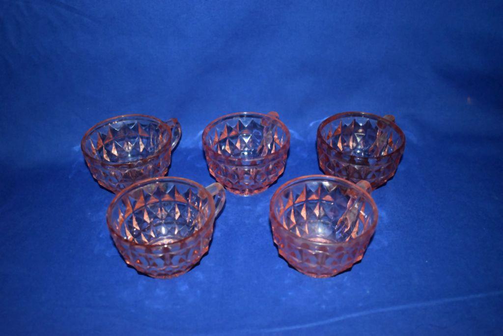 WINDSOR PINK JEANNETTE CUPS, PINK DEPRESSION GLASS,