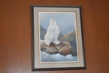 WHITE OWL PRINT SIGNED BY B. TAYLOR, FRAMED/MATTED,