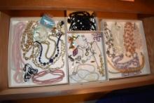 (4) BOXES/TRAYS OF MISC. NECKLACES, EARRINGS, ETC.