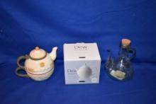 DEW TEAPOT W/BASKET INFUSER, NIB, GRASSLANDS ROAD 3 PC TEAPOT