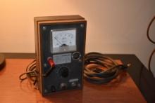 VINTAGE TRIPLET VOLTAGE METER W/WOODGRAIN EDGE, 6" X