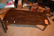 BROWN WOOD TABLE W/LAMINATE TOP, 20" X 48" X 15"T