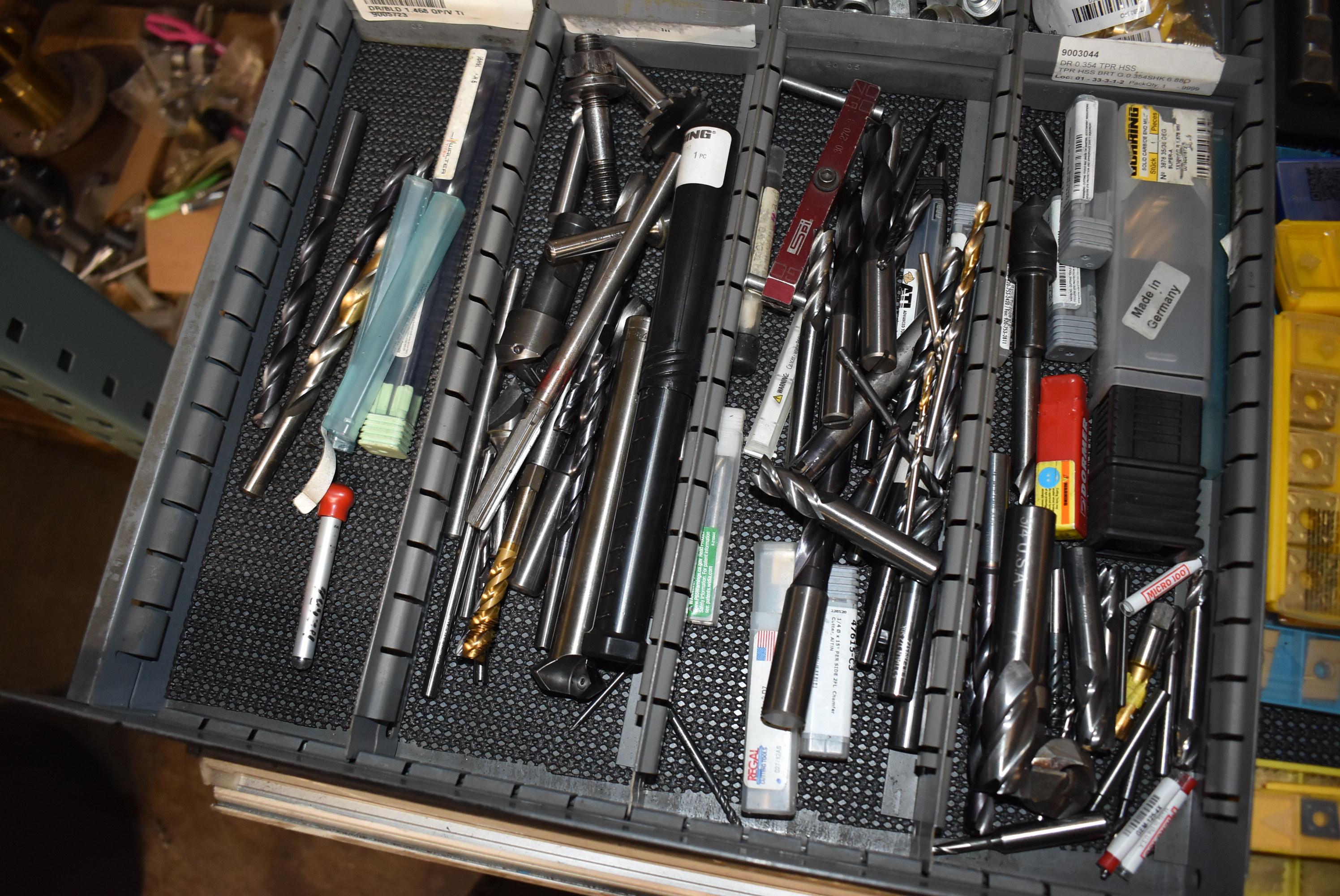 ASSORTED TOOLING IN THIS DRAWER; INSERTS, TAPS,