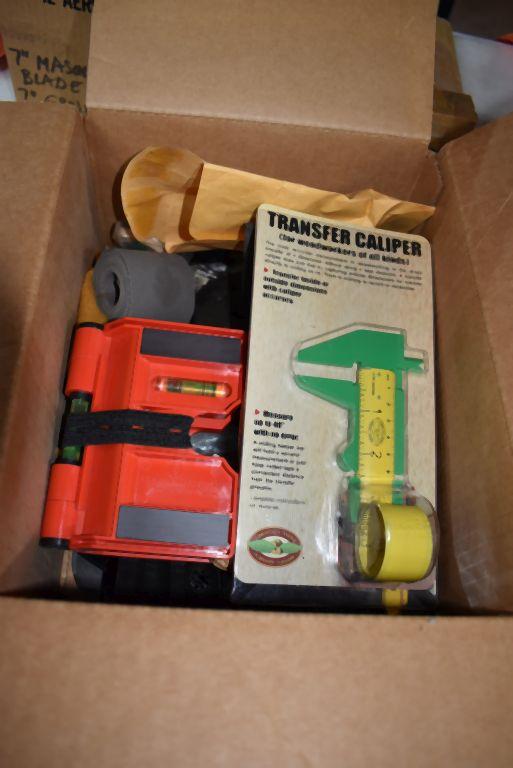 BOX WITH SMALL LEVEL, TRANSFER CALIPER AND MISC.