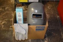 ASSORTED WELDING ITEMS: WELDING HELMET, GLOVES, F&F