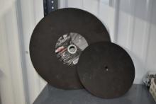 (3) TOOL SHOP 14" METAL CUT OFF BLADES, (1) 9-3/4" BLADE