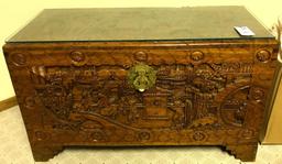 Asian Wood Carved Blanket Chest. Very Old - possibly camphor wood?