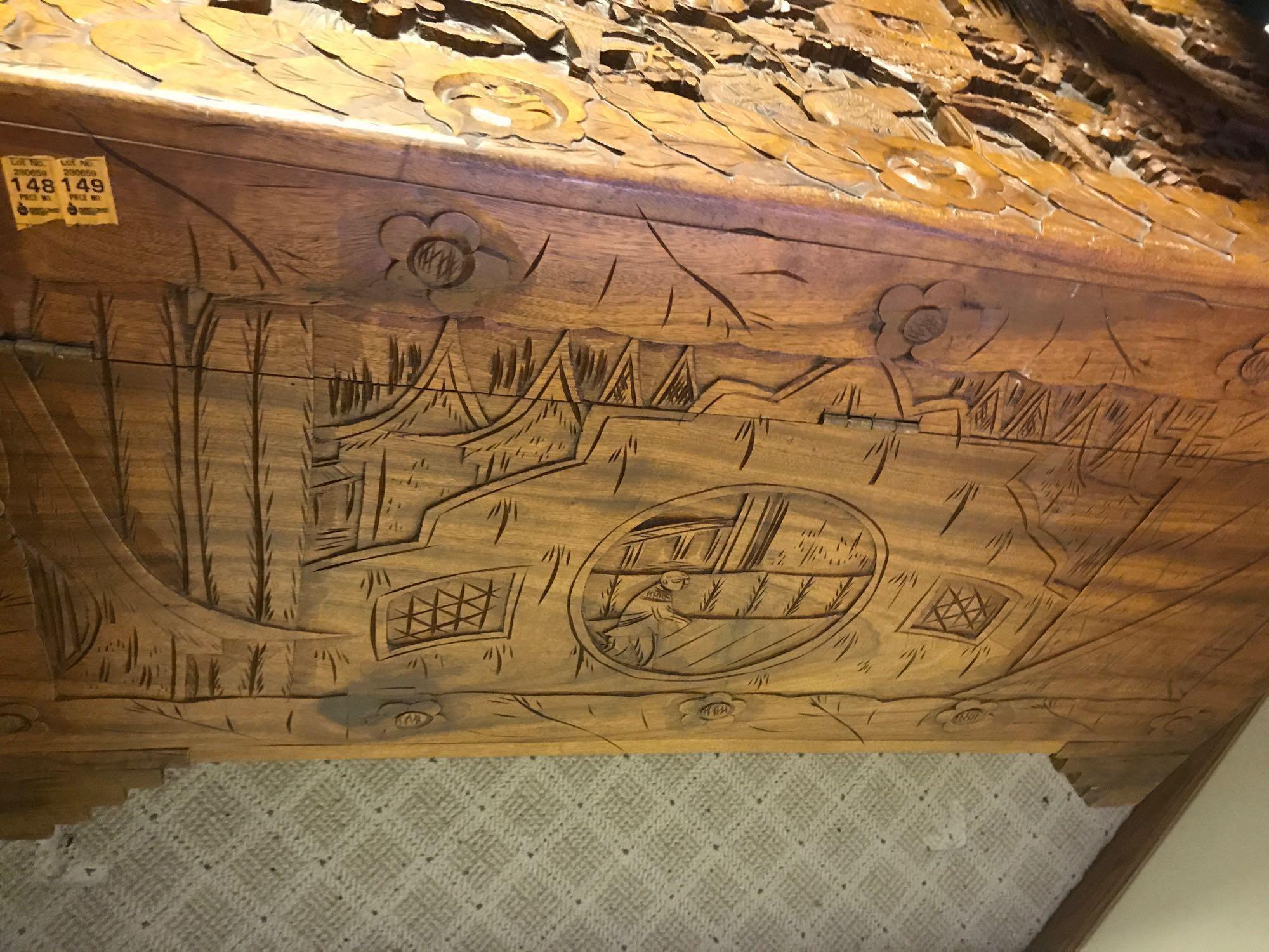 Asian Wood Carved Blanket Chest. Very Old - possibly camphor wood?