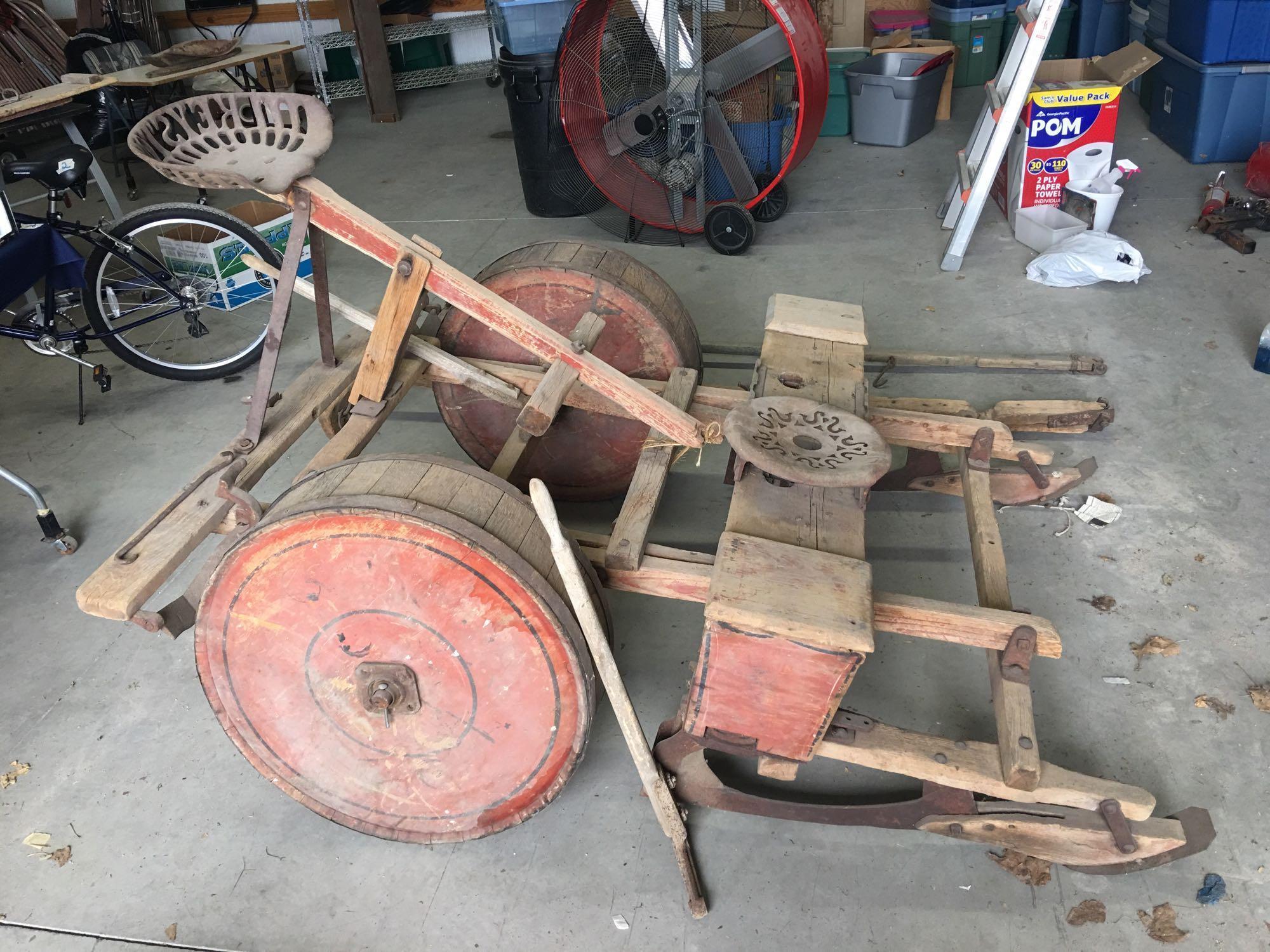 Antique 1800s all wooden Planter with markers and Plates