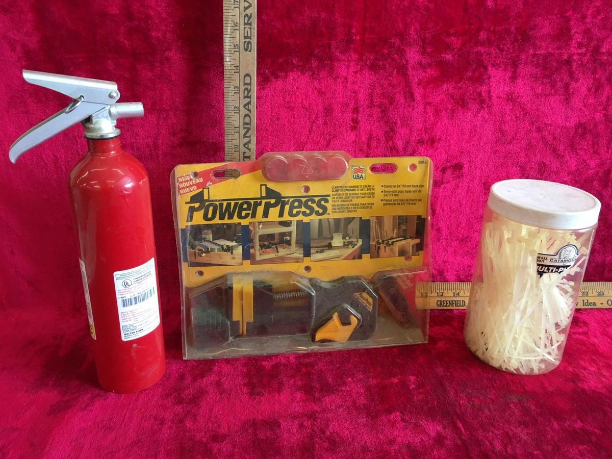 Fire Extinguisher, Power press, and zip ties.