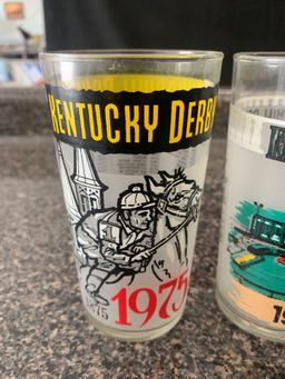 Kentucky Derby glasses 1975, 1983, 1984, 1985, and 1986