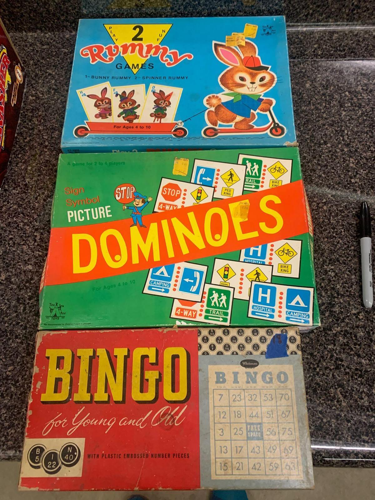 Vintage games bingo, dominos, and Rummy