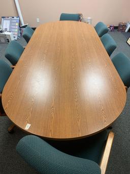 Conference table and 8 chairs approx 9ft long