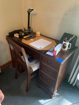 Antique desk and chair with all items included on desk