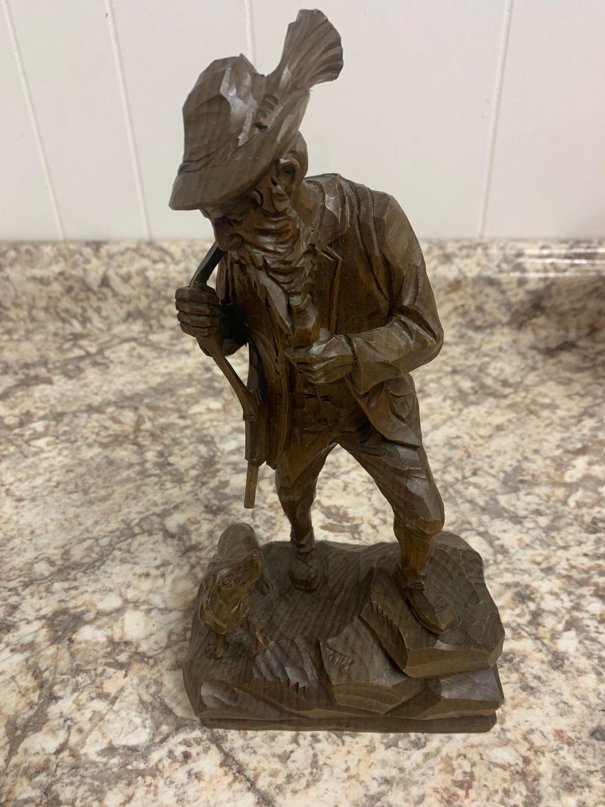 Christian Buhner Carved hunter with dog rare